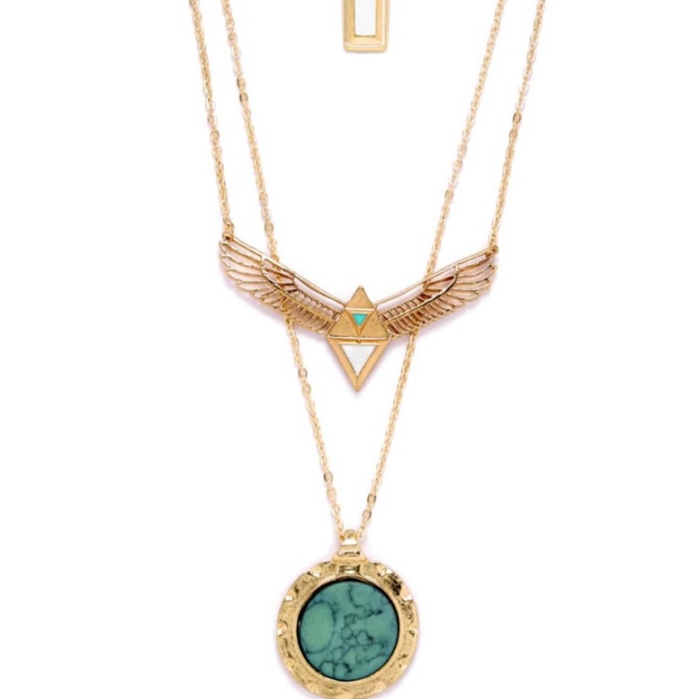 New Gold Layered Turquoise Pandent Necklace